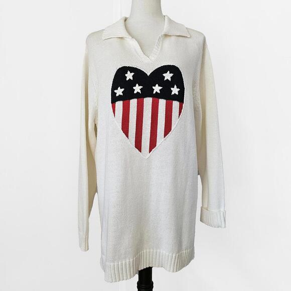 Quacker Factory Women's Long Sleeve Knit Sweater with Heart and Stars Design - Picture 1 of 5
